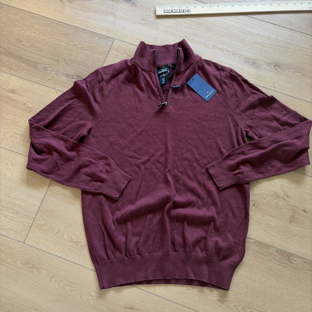 NWT Daniel Hechter Paris Quarter Zip Men's Size Medium cotton Cashmere Maroon